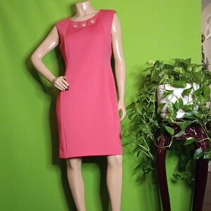 Calvin Klein Peach  Sheath Dress with Button Gold Tone Grommets Detail, Sz. 12